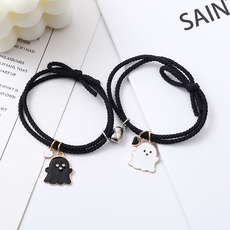 Wholesale Black and White Ghost Bracelet Couple Bracelet Pair for Boyfriend Small Leather Case Heart Magnet Attraction Bracelet Headband for Women
