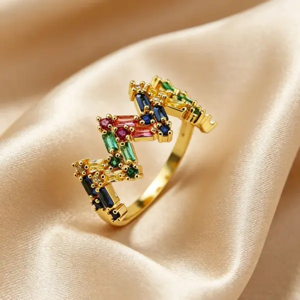 Wholesale Rubik's Cube Claw Setting Ring For Women In Brass With 18K Real Gold Plated Water Plating And Zircon Inlay