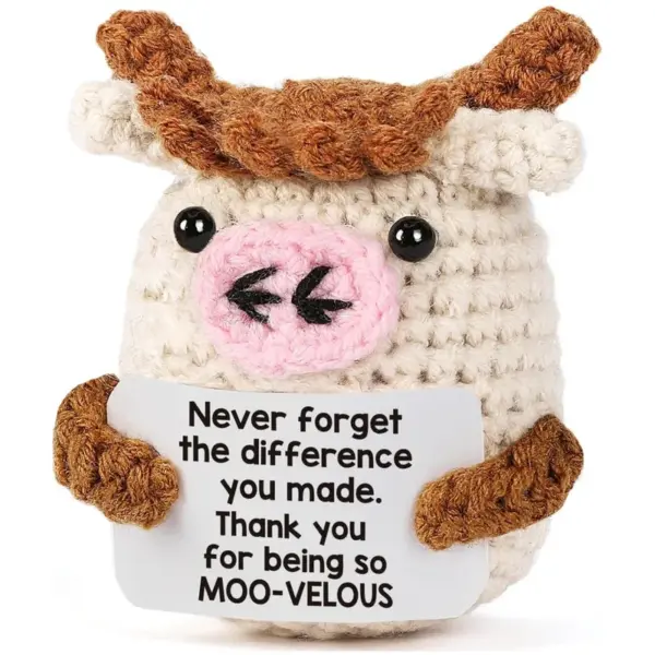 Wholesale Knitted Wool Doll Positive Energy Cartoon Crochet Cow Funny Expression Plush Toy Text Natural Scene Decoration