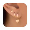 Wholesale Real Gold Brass Plated Fashion Smooth Heart Pendant Simple Versatile Earrings For Women