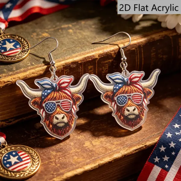 Wholesale Retro Cattle Print Drop Earrings For Women With 304 Stainless Steel Ear Pins In White And Red Acrylic
