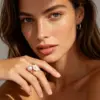 Wholesale Adjustable Women’s Flower Ring With Waterproof 304 Stainless Steel, PVD Coating, Golden Plating, And Artificial Pearl