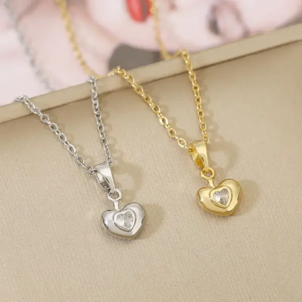 Wholesale Heart Shape Necklace For Women In Copper With Zircon Inlay, Available In Golden Color