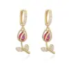 Wholesale Jewelry Elegant Luxurious Shiny Rose Flower Tulips Copper Zircon 18K Gold Plated Plating Inlay Cable Chain Jewelry Set