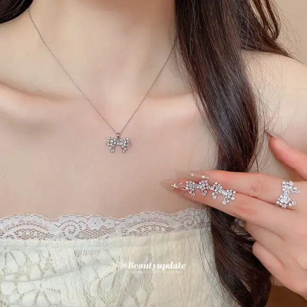Wholesale Butterfly Necklace For Women In Copper With Zircon Inlay, Sweet Style Jewelry Set, 1 Set