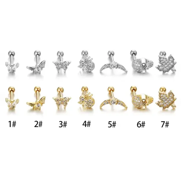 oly-3e063e9a95c7c67109e79ca8b6a402d9 Wholesale Fashion Leaf Butterfly Titanium Steel Plating Inlay Zircon Ear Studs 1 Piece