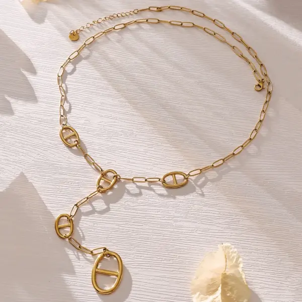 Wholesale Geometric Y-Necklace Lariat Necklace For Women In 304 Stainless Steel With PVD Coated 18K Gold Plating Featuring Waterproof Non Tarnish Finish