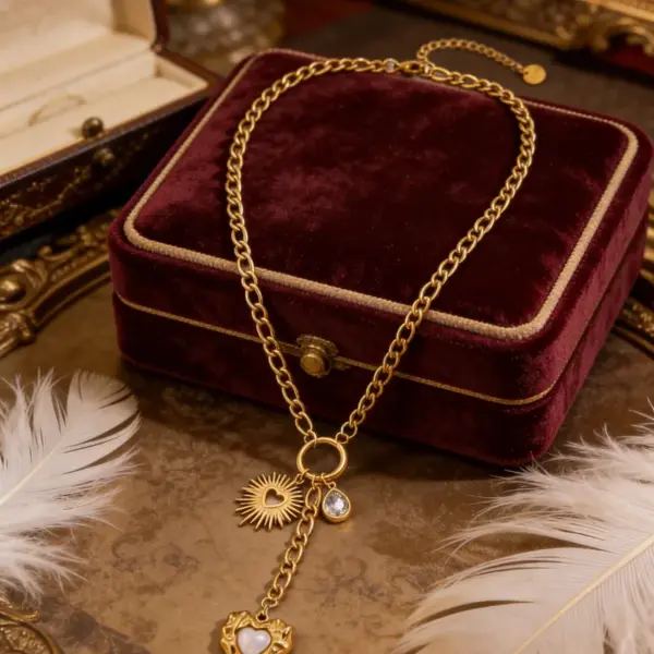 Wholesale Heart Shape Necklace For Women, Waterproof 304 Stainless Steel With 18K Gold Plated Finish, Zircon Inlay, Box Chain