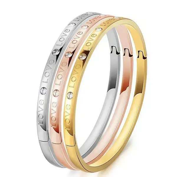Wholesale Waterproof Non Tarnish Titanium Steel Bangle For Women In Steel Color With Rhinestones Inlay
