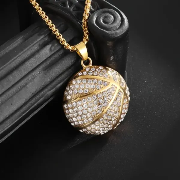 Wholesale Asymmetrical Basketball Pendant Necklace For Women In 304 Stainless Steel With Rhinestone Inlay And Box Chain