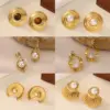 Wholesale Round Waterproof Non Tarnish Stud Earrings For Women In Copper With 18K Real Gold Plated PVD Coating And Artificial Pearl Inlay