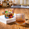 Wholesale Haisman thickened color glass creative rotating whiskey glass hand painted rotating cup with wooden tray decompression Cup