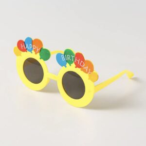 Yellow round frame birthday glasses / Free size