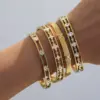 Wholesale Vacuum Electroplating (In Furnace) Plated 18K Real Gold 304 Stainless Steel Zircon V-shaped Cross Flower Electroplating Inlaid Bracelet For Women