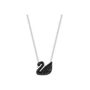 White gold black swan small necklace
