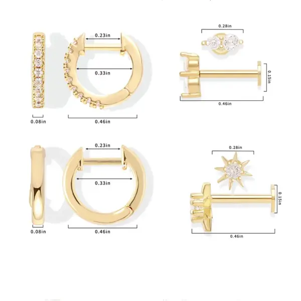 Wholesale Gold Plated Brass Earring Set Star Pattern Fashionable Ladies Jewelry Eight-pointed Star Luxury Style Stud Earrings