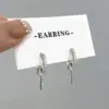 Wholesale Ins Style Simple Key Earrings Copper Inlaid Zircon Hoop Fashion Women's Earrings Daily Wear Dangling Earrings Imitation Gold Plated Universal Electroplated