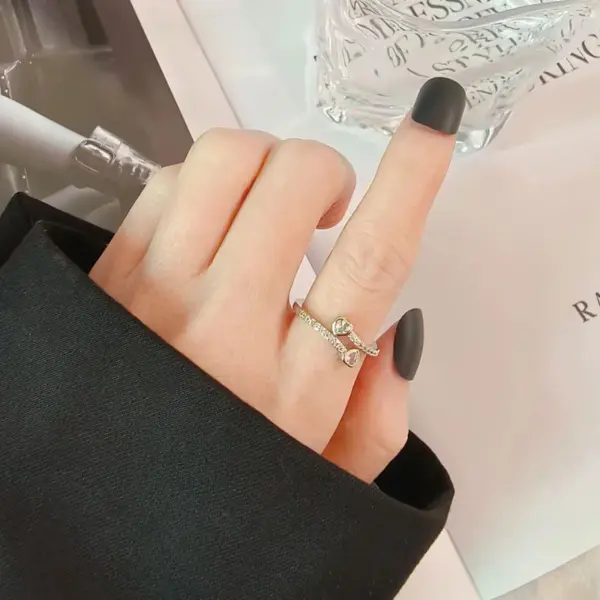 Wholesale Sweet Heart Shape Copper Plating Inlay Artificial Gemstones Open Rings