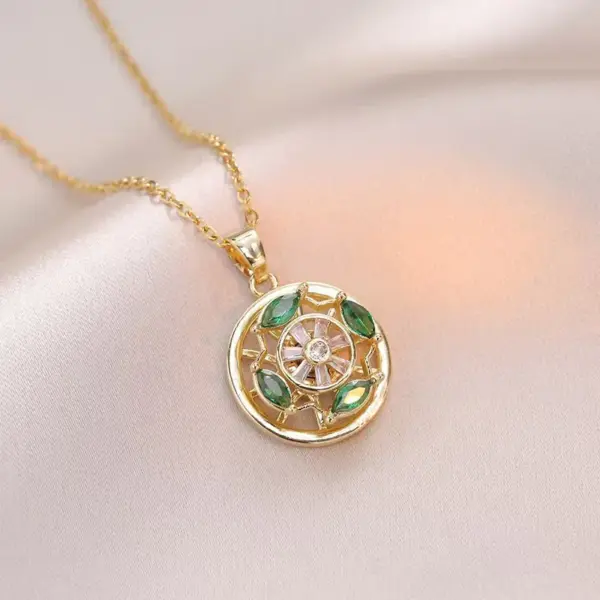 Wholesale 18K Real Gold Plated 304 Stainless Steel PVD Coated Pearl Zircon Flower Inlay Cable Chain Pendant Necklace