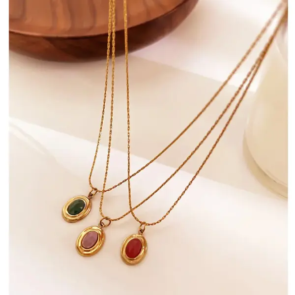 Wholesale 304 Stainless Steel Square Plate PVD Coated Natural Stone Real Gold Plated Simple Style Commute Waterproof Non Tarnish Surgical Steel Bamboo Necklace Lobster Trigger Clasp Closure Gold Pendant Necklace