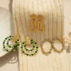 Wholesale Vacuum Electroplating (In Furnace) 18K Gold Plated Geometric Pattern Wreath 304 Stainless Steel Casual Elegant Ethnic Style Bohemian Style (Floral Print) Women's Earrings