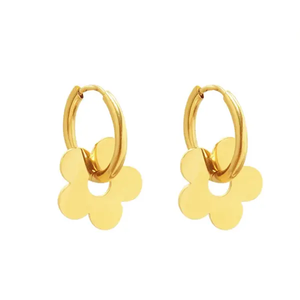 Wholesale PVD Coated Real Gold Plated Flower Titanium Steel Retro Waterproof Non Tarnish Earrings