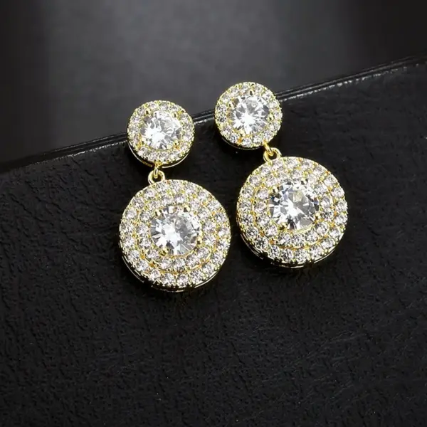 Wholesale 1 Pair Modern Style Round Plating Inlay Copper Zircon 18K Gold Plated White Gold Plated Drop Earrings