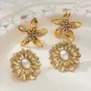 Wholesale Taina 304 Stainless Steel Earrings Light Luxury Niche Flower Pearl Zircon Inlaid Vacuum Electroplated 18K Real Gold Non-Fading Hot-Selling Item