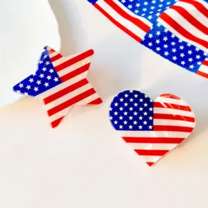Wholesale American Flag Hair Claws For Women, Acrylic Hairpin Accessories Featuring Independence Day Design