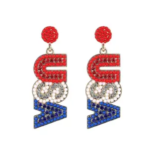 Wholesale New Jewelry American Independence Day Bead Earrings Women's Style Letter Alphabet Alloy Personality Hoops