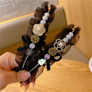 Wholesale Vintage Pearl Camellia hairband 2022 new Korean style hair accessories temperament girls Baroque rhinestone hoop