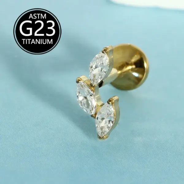 Wholesale G23 Titanium Inner Thread Flat Bottom Lip Studs Embedded Horse Eye Zirconia Ear Bone Studs Soft Tissue Piercing Jewelry