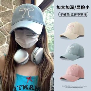 Wholesale Bow Baseball Cap Women's 2024 New Sweet Cute Light Pink All-match Face Showing Small Hard Top Sunscreen Cap