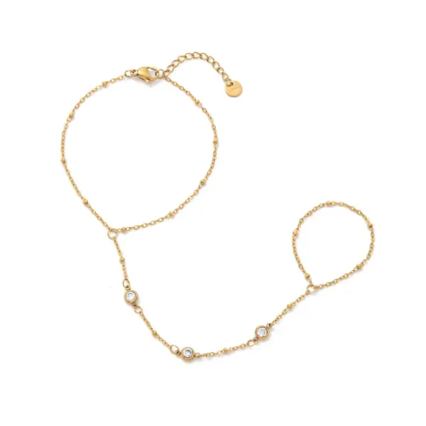 Wholesale Fashionable Titanium Steel 18K Gold Plated Bracelet With Diamond Small Round Piece Color Retention Women Stainless Steel Finger Clip Bead Finger Chain Vacuum Electroplating 18K Gold Retention