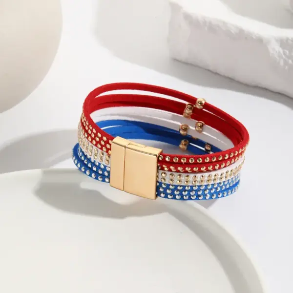 oly-3f1accf9f19f69b5de647a1488be8515 Wholesale Ethnic Style Classic Style Circle American Flag Pu Leather Plating Women's Bangle