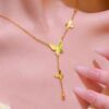 Wholesale Titanium Steel Necklace Butterfly Tassel Necklace Women's 18K Gold Plated Exquisite Versatile High-End Clavicle Chain Pendant
