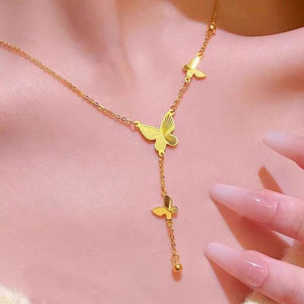 Wholesale Titanium Steel Necklace Butterfly Tassel Necklace Women's 18K Gold Plated Exquisite Versatile High-End Clavicle Chain Pendant