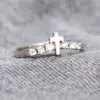 Wholesale Women’s Cross Ring With Claw Setting, Copper Base With White K Water Plating, Featuring Zircon Inlay