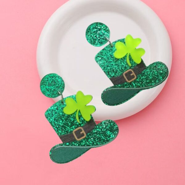 Wholesale  Carnival personalized all-match Green acrylic glitter lucky grass earrings