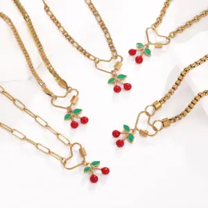 Wholesale Ion Plating (IP) 18K Gold Plated Cherry 304 Stainless Steel Classic Style Waterproof Non Tarnish 304 Stainless Steel Pendant Necklace