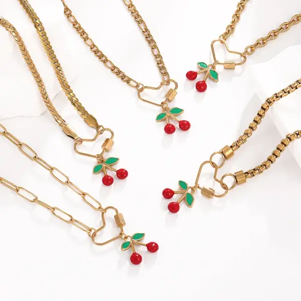 Wholesale Ion Plating (IP) 18K Gold Plated Cherry 304 Stainless Steel Classic Style Waterproof Non Tarnish 304 Stainless Steel Pendant Necklace