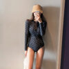 Wholesale South Korea Sexy Slim-Fit Belly-Covering Slimming Sunscreen Dot Long-Sleeve Zipper One-piece Professional Women’s Swimwear