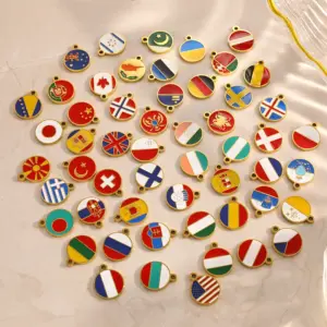 Wholesale National Flag Pendant In 304 Stainless Steel With 0.03µm PVD Coated 18K Real Gold Plating And Enamel Finish, 1 PCS Package