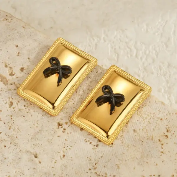 Wholesale Geometric Stainless Steel Earrings Bowknot Design Gold Plated Minimalist Jewelry For Women