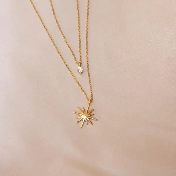 Wholesale 201 Stainless Steel 304 Stainless Steel Glass Gold Plated Casual Sweet Shiny Plating Inlay Star Zircon Layered Necklaces