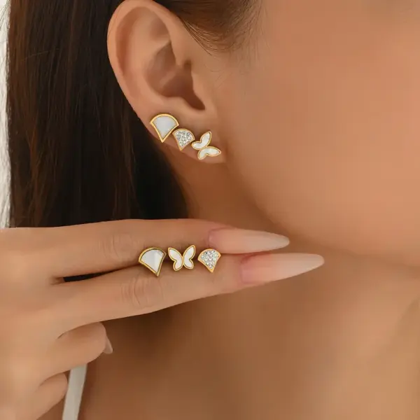 oly-3f8adb0141ab1d6a3b9381deac7c13aa Wholesale 304 Stainless Steel Cherry Strawberry PVD Coated Artificial Diamond Real Gold Plated Casual Simple Style Waterproof Non Tarnish Earrings