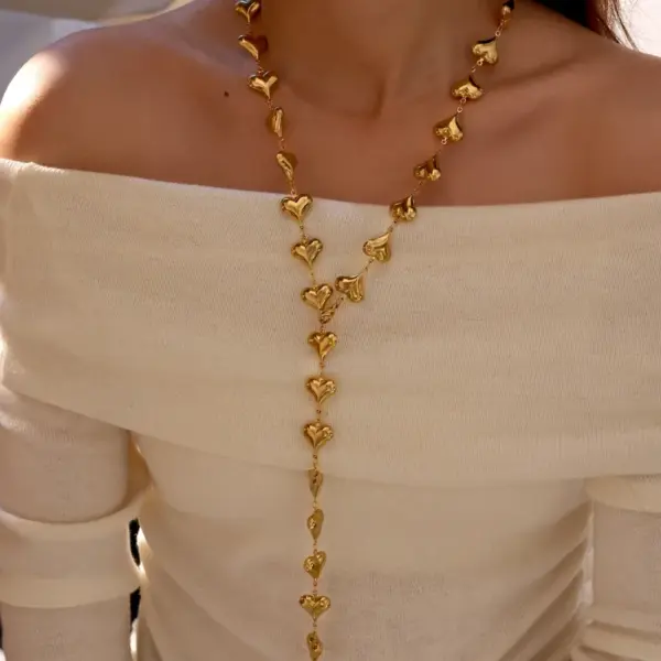 Wholesale Vacuum-plated (in-furnace) With 18K Real Gold On 304 Stainless Steel—elegant, Vintage, And Romantic Oval, Heart-shaped, And Diamond-inspired Chain Necklace With Lobster Clasp, Available In Gold, Perfect For Women