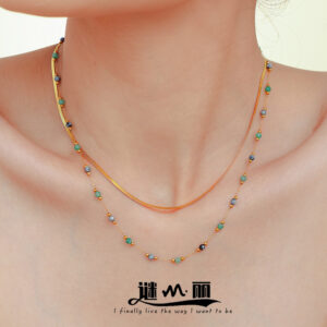 Wholesale Titanium Steel Natural Stone Handmade Beaded Double-layer Necklace