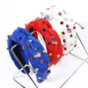 Wholesale Wide-Brimmed American Flag Headband For Women With Diamond-Studded Knot Design, Available In Black, Red, And Blue