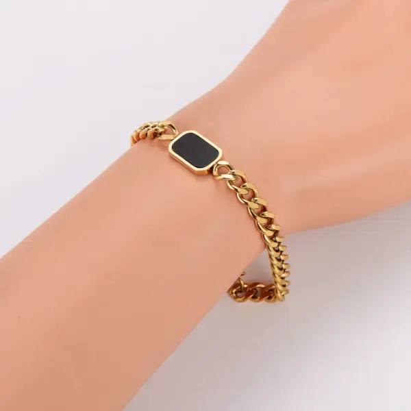 Wholesale Punk Style Black Mother Of Pearl Geometric Square Stainless Steel Bracelet All Over Stainless Steel